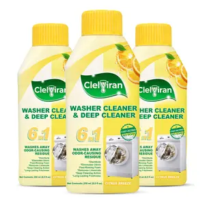 Clelviran Washing Machine Cleaner Liquid, Powers Away Odor Causing Residue and Grime Deep Inside Pump, Valve and Hoses, 6 in 1 HE Washer Descaler