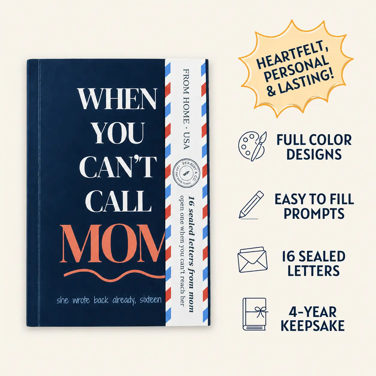 Going Away Gift for Daughter – When You Can't Call Mom Book, 16 Sealed "Open When" Letters, Sentimental College Moving Keepsake Gift from Mom