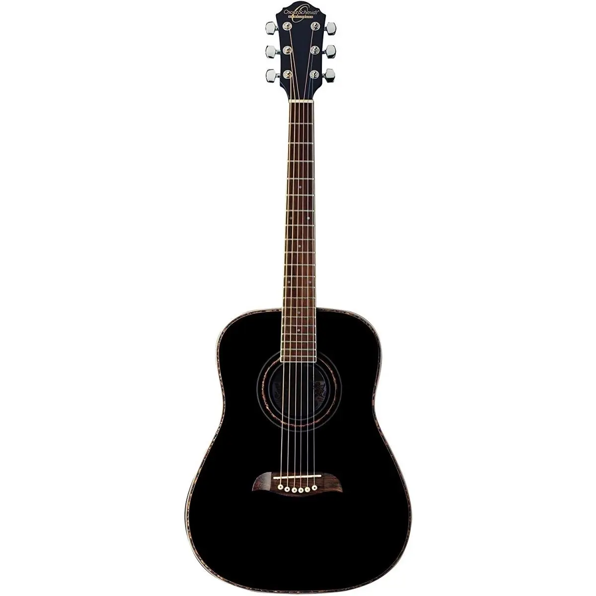 Oscar Schmidt High Quality 3/4 Size Dreadnought Acoustic Guitar for Children (Smaller Hands), 0.75 in. Body, High Gloss Black, Fully Adjustable Truss Rod
