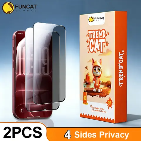 FUNCAT GLOBAL 2PCS Tempered Glass Full Coverage Privacy Screen Protector for iPhone 18/17/16/15/14/13/12 Cellphone, 4-Sides Anti-Spy, Electroplated Layer, Headset Cover Compatible, Fingerprint-Proof, Scratch-Resistant, Shockproof Drop Resistance