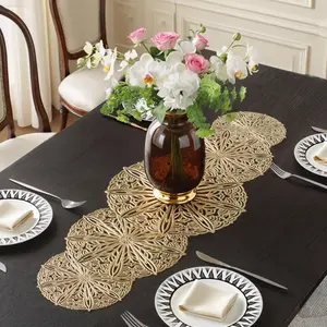 Gold Small Table Runner 36 Inch Heat Resistant Vinyl Table Cover for Dinner Party Wedding Decor