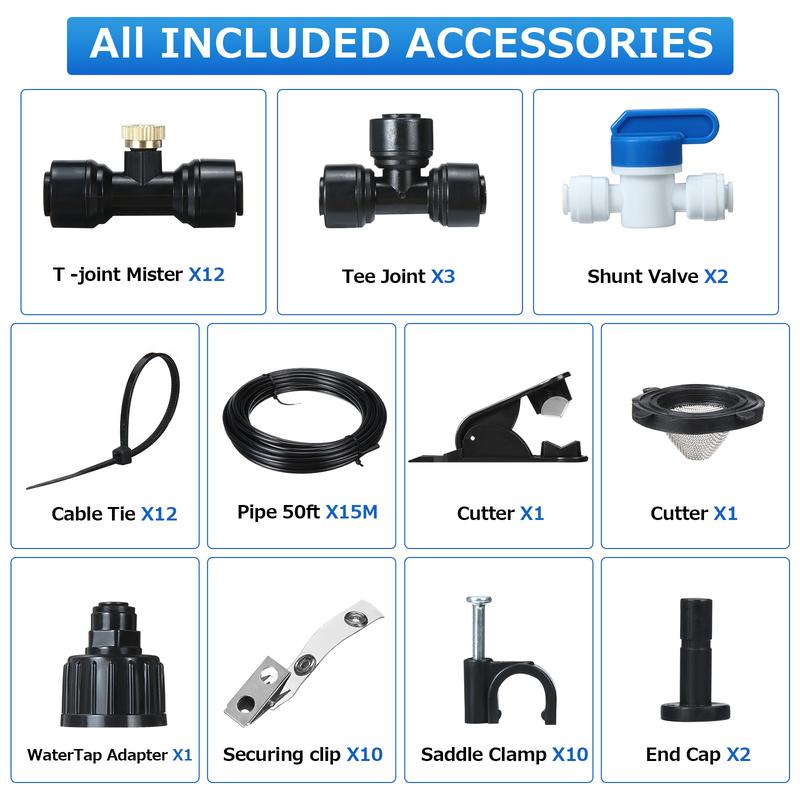 50Ft Outdoor Misting Cooling System,Misters for Garden Lawn Greenhouse