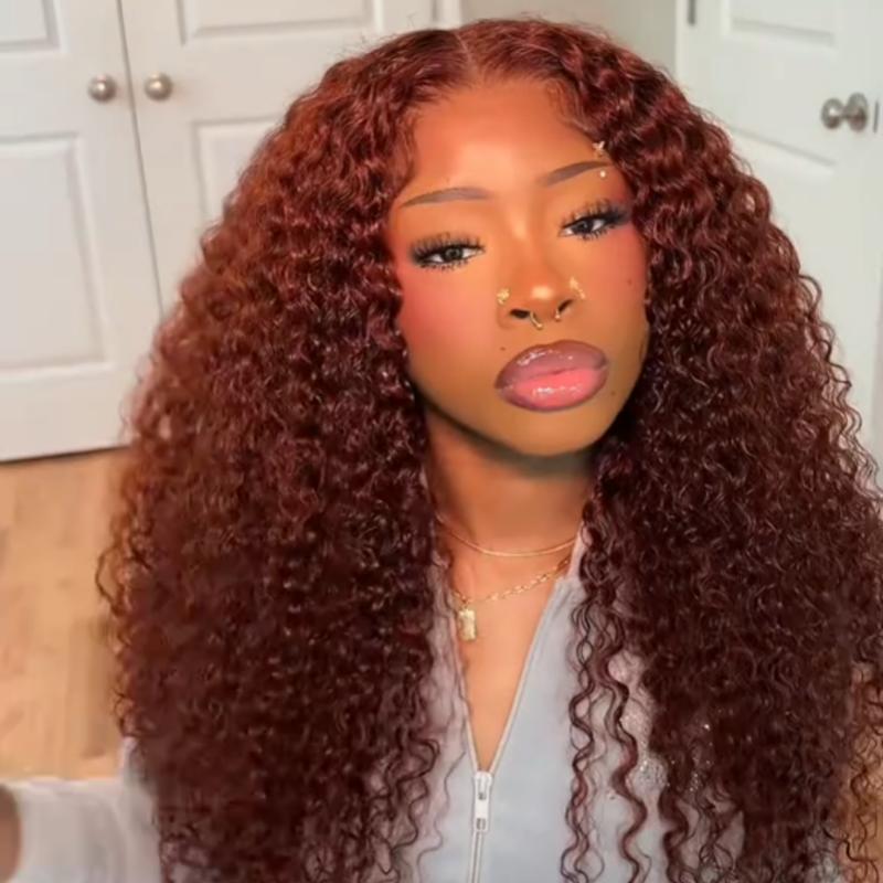 UNice Glueless 7x5 Pre Cut Lace Closure Reddish Brown Jerry Curly Wig Human Hair with Invisible Knots Beginners Friendly SpringStatements