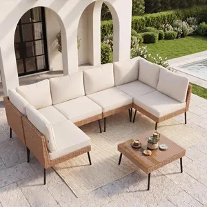 Aoxun 5-Piece Patio Furniture Set, Wicker Outdoor Furniture with Water Resistant Thick Cushions, Patio Conversation Set Outdoor Sectional Sofa with Coffee Table for Backyard Poolside