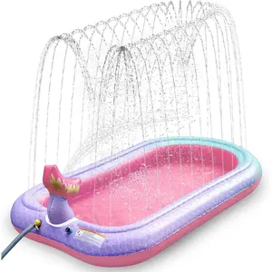 65" Mermaid Splash Pad & Sprinkler for Kids, Large Outdoor Water Play Mat Summer Inflatable Wading Pool, Fun Sprinkler Water Toys Gifts for Toddlers Babies Boys Girls Age 3+ Pink
