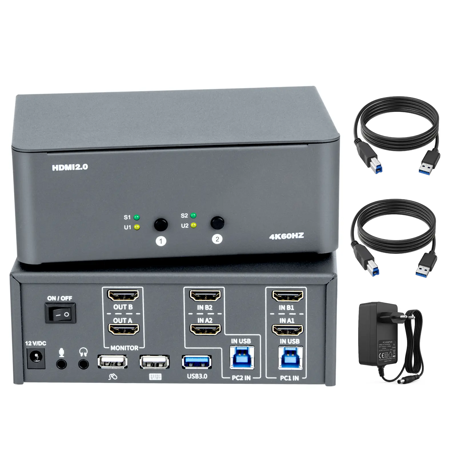 BYTECC Metal HDMI 2.0 KVM Switch - 2/3 Monitor Share Support, USB 3.0 & Audio, 4K@60Hz, HDCP2.2 Support, 2 PC Keyboard Mouse Sharing, Extended/Mirrored/Splicing Display, Extender, Plug-and-Play