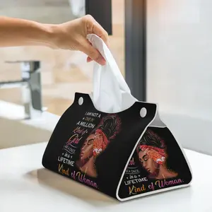 African Girl Pattern Tissue Box, 1 Count PU Leather Tissue Holder, Square Tissue Storage Box, Bathroom Accessory for Home Bathroom Car Hotel Office