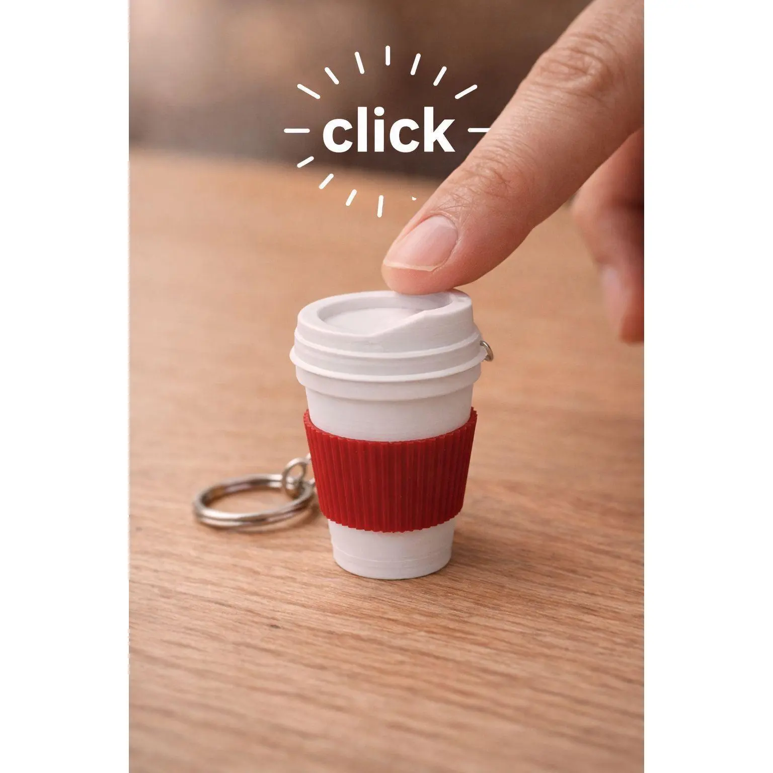 Cute Funky Lightweight Coffee Cup Clicker and Keychain Set - 2-Piece for Friends, Daily Kitchen Use