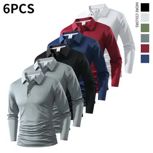 Six-piece men's long-sleeved polo shirts, with plain designs. The combinations are diverse, suitable for various style matching, such as for travel, business, golf, or suburban tours. Beige Wetsuit Top Menswear