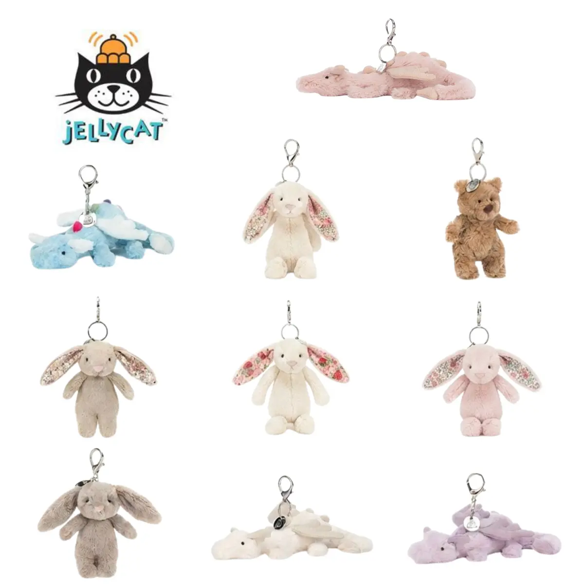 Jellycat Collectible Plush Keychain - Cute Animal or Food-Themed Soft Stuffed Charm, Hanging Pendant Gift for Backpacks, Car Keys