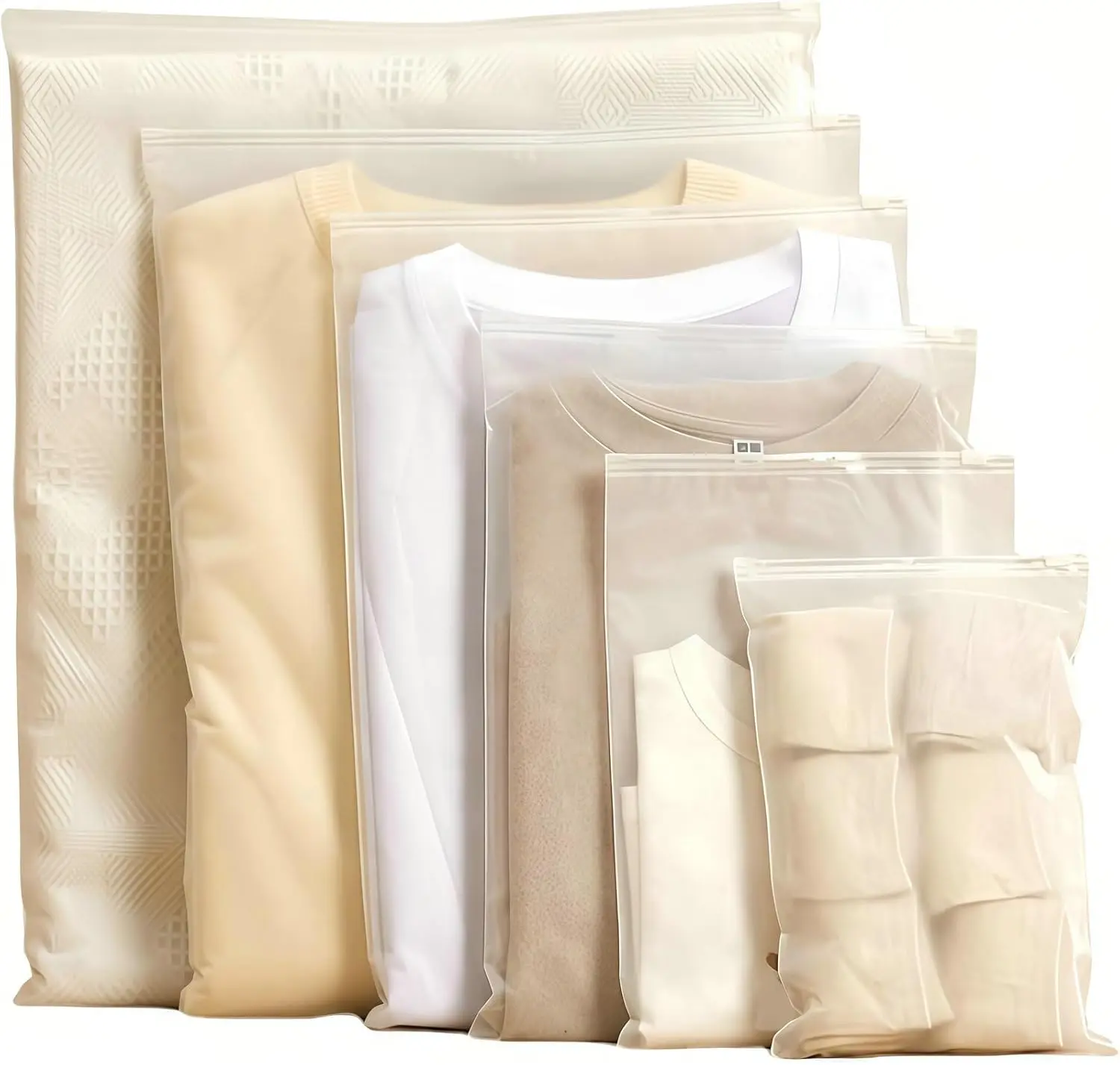 25 Pcs Travel Storage Bags - Waterproof Clothing Packing Bags for Travel Zipper Frosted Plastic Bag for Clothes, Shoes, Toiletries & Cosmetics Organizers, 5-Size
