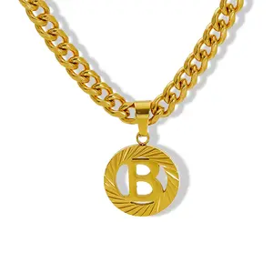 Hollow Round English Letter Necklace European and American Style Niche Design Stainless Steel Pendant for Women