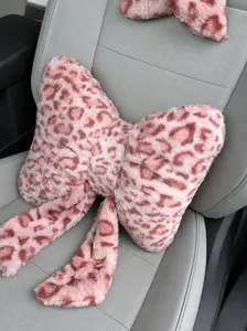 Pink Leopard Bow Lumbar Pillow | Cute Car Accessories for Women
