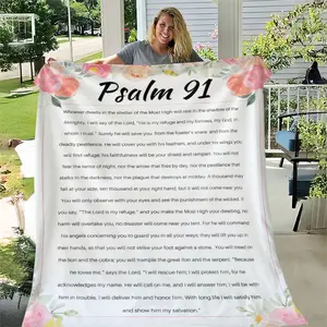 Soft Comfortable Fun 91 Psalms Blanket, Inspirational Decorative Throw Blanket for Home, Bedroom and Office Use, Perfect Gift for All Seasons and Camping, Letter Pattern Blanket