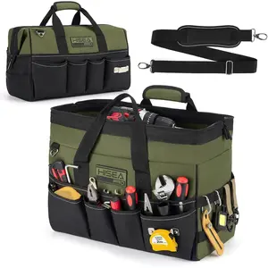 Tool Bag 20 Pockets, 16-Inch Tool Box Organizer, 600D Waterproof Wide Mouth Large Toolbag for Electrician, Tradesman with Shoulder Strap