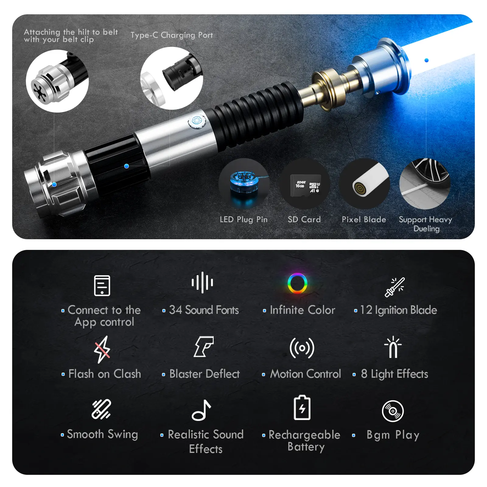 Obi Wan SE Lightsaber Neopixel Sabers XENO3.0 Model with 34 Sound