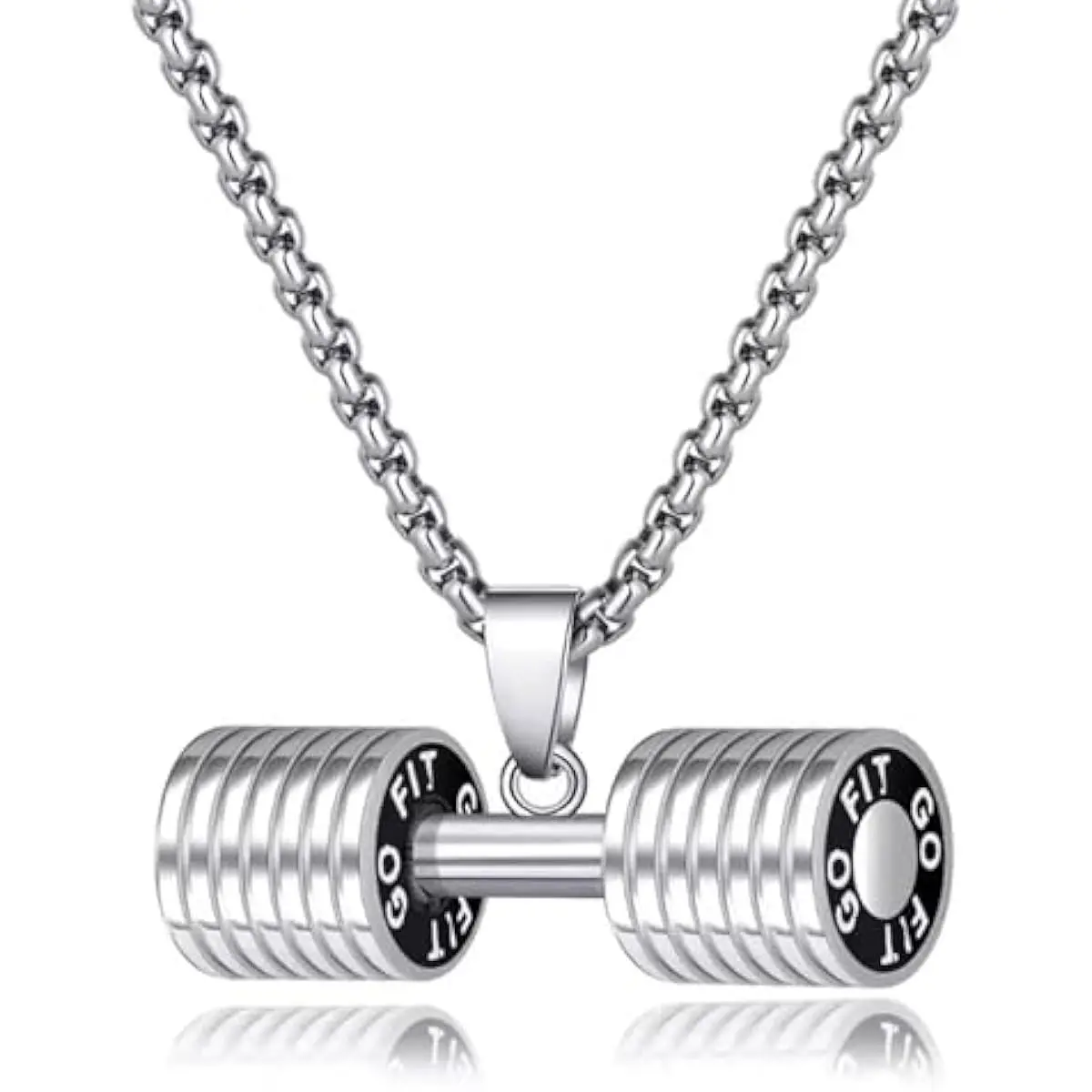 Fitness Dumbbell Pendant Necklace, 316L Stainless Steel Gym Barbell Jewelry for Men and Women, Heavyweight Active Wear