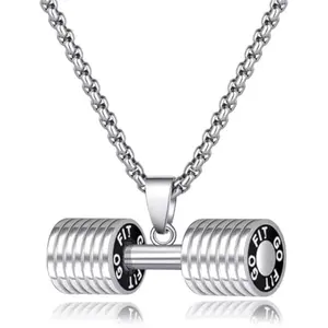 Fitness Dumbbell Pendant Necklace, 316L Stainless Steel Gym Barbell Jewelry for Men and Women, Heavyweight Active Wear