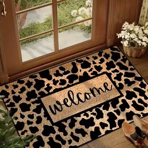 Flannel 1pc Of Golden Diamond Velvet Carpet, Cowhide Patterned Doormat, Stylish Brown Color, With Silicone Resin Backing For Non-Slip, Entrance Mat, Bathroom Foot Mat, Toilet Anti-Slip Mat, Hallway Doormat, Non-Slip And Machine Washable
