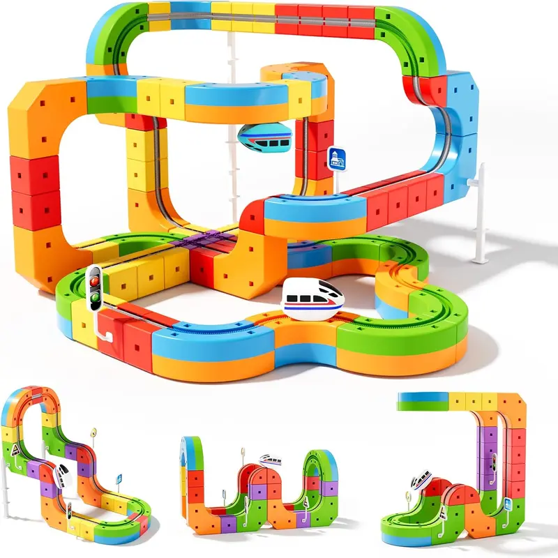 TITAIN GINDO Electric Train Toy Set - Versatile Play Flexible Race Track with Track Pieces, 3D Gravity-Defying Design, Motorized Cars, STEM Learning Toy for Indoor Children Development, Kids' Gift