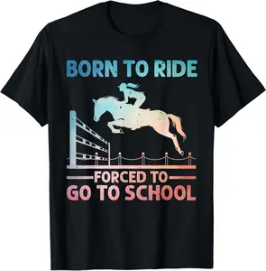 100% Cotton Horse Racing Art For  Boys Girls Horse Lover Equestrian T-Shirt