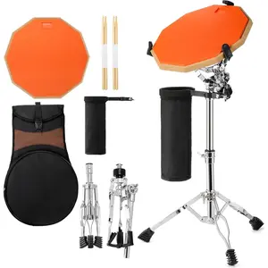 Drum Stand with Practice Pad Set - 12" Double Side Silent Drum Pad with Drumsticks, Drumstick Holder and Carry Case, Fits 10''-14'' Drum & Pad, Drum Practice Pad Kit for Adults, Beginners