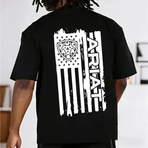 Ariat shield logo short-sleeved T-shirt, a casual top with a Western wear emblem, a stylish printed T-shirt for equestrian enthusiasts.