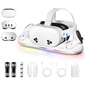 Charging Dock for Meta Quest 3/3S- Fast Charging Station Compatible with Oculus Quest 2/3/3S-VR Charging Accessories with RGB Light- Magnetic Charging Stand for Controller- 2 Rechargeable Batteries