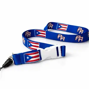 Puerto Rico Flag Lanyard Neck Strap Blue Red White Keychain ID Badge Whistle Holder 20 Inch Durable Polyester with Metal Clasp