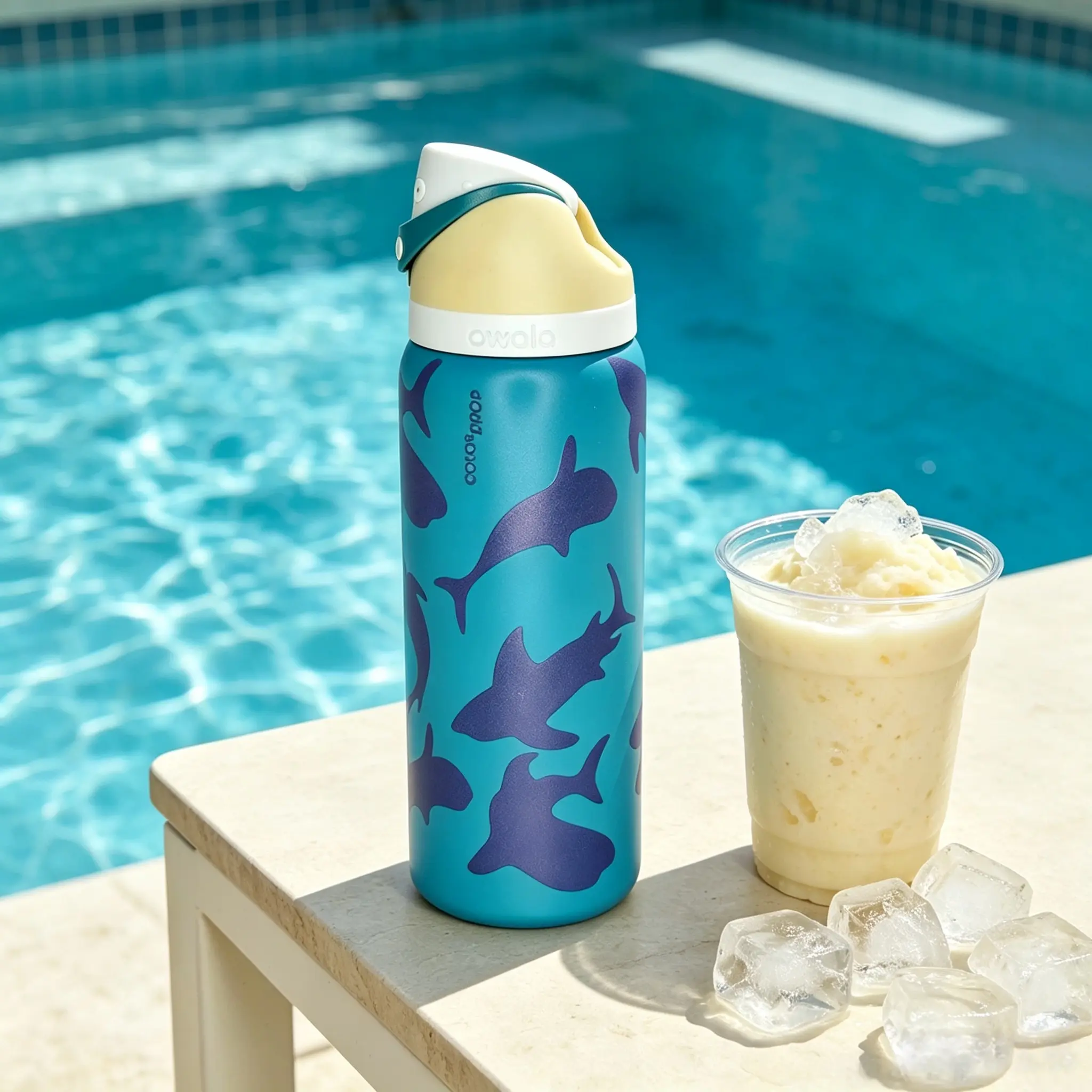 Owala 32oz Color Drop Shark Print FreeSip Water Bottle, 24 Hours Cold Insulated Leak Proof Travel Tumbler, Portable Stainless Steel Sports Cup for Beach Diving Kayaking