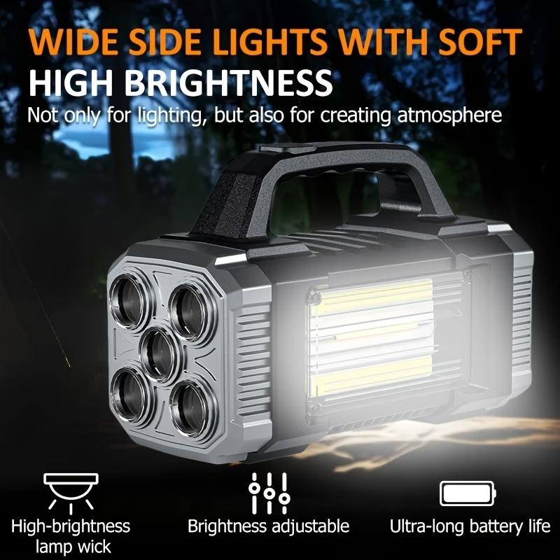 Outdoor COB flashlight, high-brightness and high-lumen rechargeable outdoor spotlight with dual front and rear lights, long-range solar flashlight, suitable for camping, emergencies, hunting and work lighting: protective function Type-C charging
