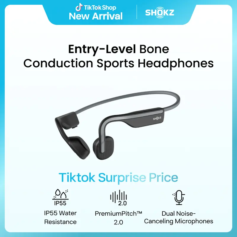 SHOKZ OpenMove Open-Ear Audio - Bone Conduction Headset, Portable Wireless Headphones, Sweatproof Water Resistant for Running Workouts