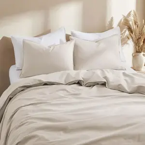 Peace Nest Linen Cotton Blend Duvet Cover Set Durable Breathable & Moisture-Wicking 3 Piece Bedding Set with Pillow Shams BeigeFull/Queen90"x90"