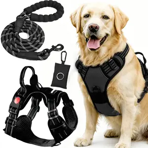 Helety Adjustable Dog Harness Set with Leash & Poop Bag Holder | No-Pull Breathable Nylon Oxford Vest Harness for Small Medium Large Dogs gooharness