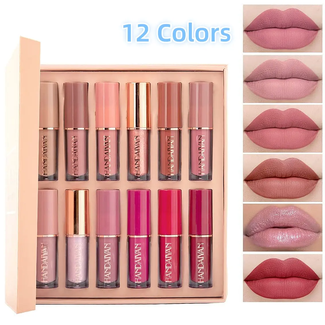 Handaiyan 12-Piece Lipstick & Lip Gloss Multi-Pack, Book Style Gift Set with 24-Hour Wear, Velvet Matte & Shimmer Finishes, Non-Stick Formula, 24-Hour Wear Lipstick & Lip Gloss