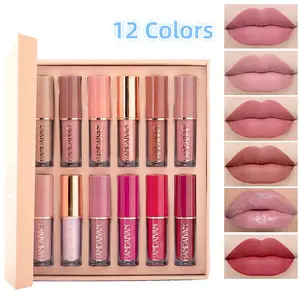 HANDAIYAN 12Pcs/Set Matte Liquid Lipstick Velvet Nude Lip Gloss Blend Makeup Book Style  Gift Set Long Lasting Non Stick Cup Not Fade Shimmer Glossy Cosmetic Lip Care Cosmetic Makeup Lipgloss