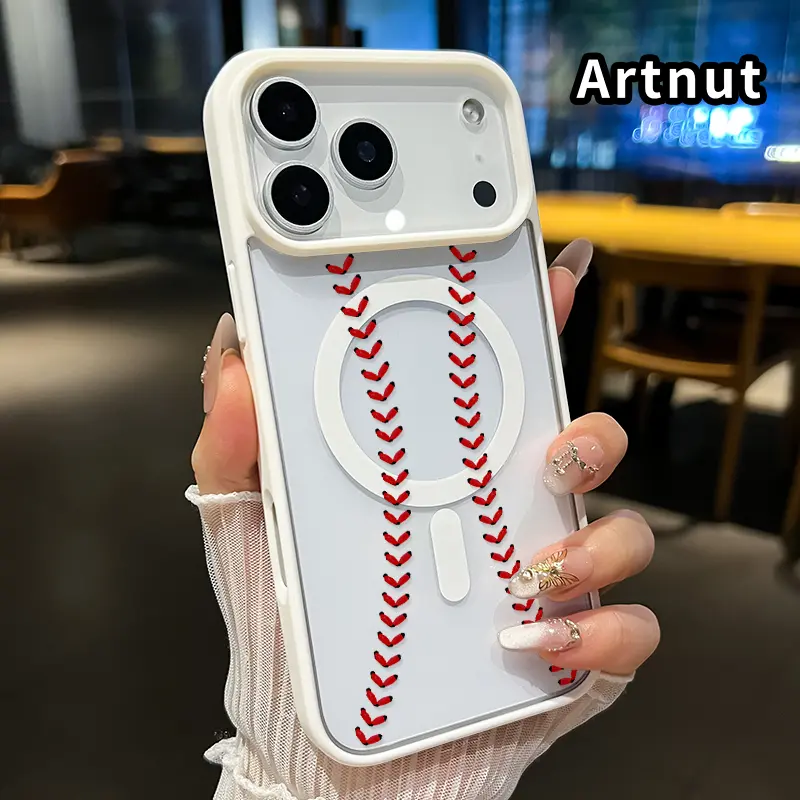 Magnetic Acrylic Back Phone Case for iPhone 17 Pro Max - Shockproof, Ultra-Thin, Baseball Pattern - Smartphone Handheld Wireless Devices Protection Gift for Boys, Casing