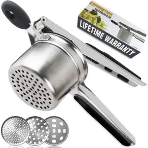 Potato Ricer,  Large 15oz Potato Ricer and Masher Heavy Duty Stainless Steel with 3 Interchangeable Discs for Smooth and Fluffy Mashed Potatoes, Puree, Fruit Juice, Baby Food