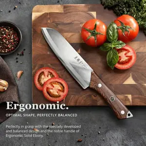 New Premium 7-Inch Chef's Knife, High-end Kitchen Knife - Ultra-Sharp Multi-Purpose Knife with Solid Ebony Handle, High-Carbon Stainless Steel Meat Cleaver & Veggie Slicer for Pro Kitchens Chef Knives
