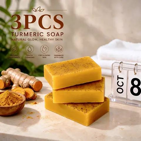 Bluimon Turmeric Bar Soap with Lemon, Kojic Acid - Gentle Brightening Cleanser, Acne Treatment, Dark Spot Help, Dry Skin-Friendly Adults' Face & Body Wash with Soap Saver Bags, Bath Essentials (Christmas Gift) Skin Repair Body Care
