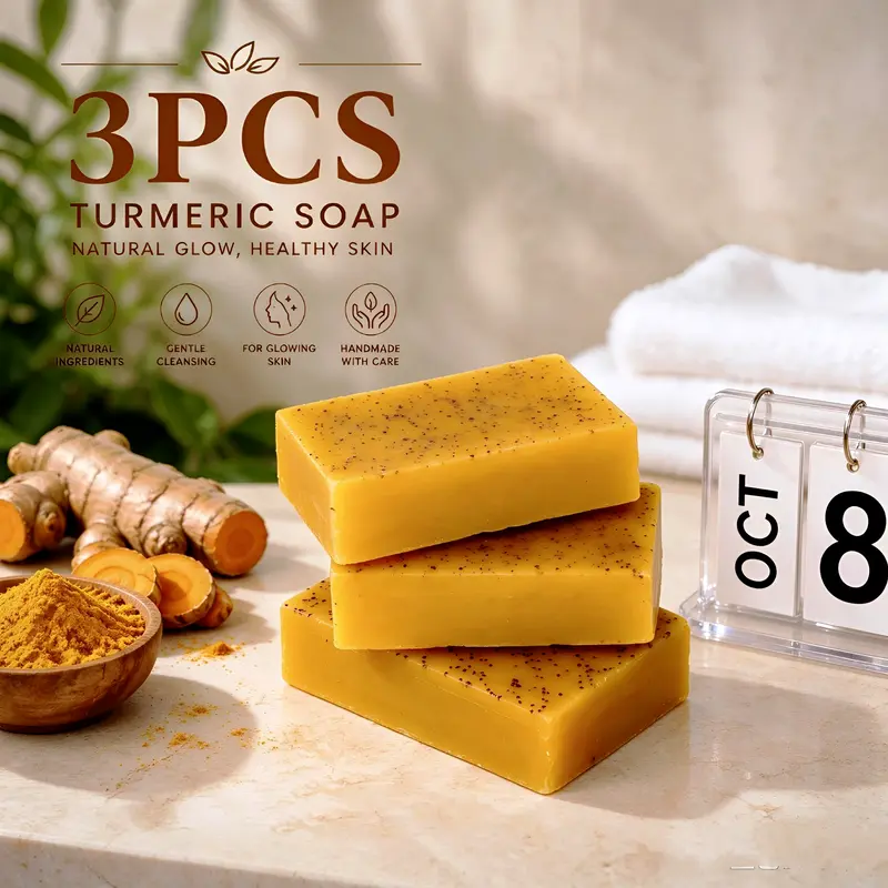 Bluimon Turmeric Bar Soap with Lemon, Kojic Acid - Gentle Brightening Cleanser, Acne Treatment, Dark Spot Help, Dry Skin-Friendly Adults' Face & Body Wash with Soap Saver Bags, Bath Essentials (Christmas Gift) Skin Repair Body Care