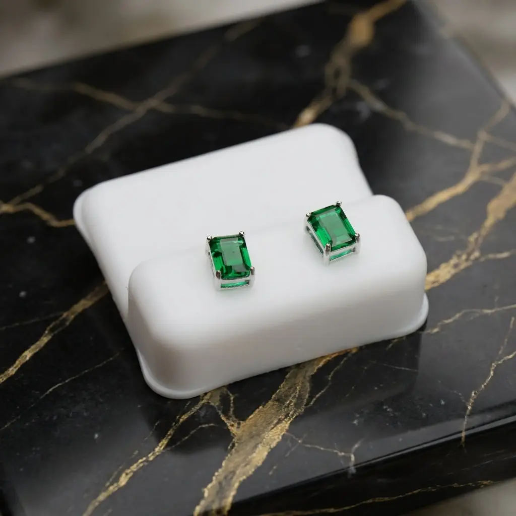 Emerald Cut Cz Earrings Emerald Green 7x5mm 925 Sterling Silver