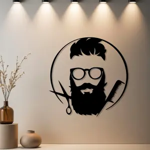 Housewarming Gift, 1pc Barber Silhouette Metal Wall Decor, Metal Wall Art, Barber Silhouette Statue Mural with Premium Finish - Ideal Gift for Housewarming, Holiday Season, Christmas, Birthday (Festive Decor) - Metal Wall Sculptures