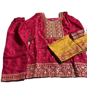 Silk Kurta Set for Girls - 3 Piece Outfit with Dupatta and Choli - Top, Womenswear