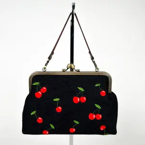 Cherry Kisslock Embroidered Convertible Bag