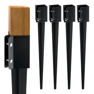 4-Pcs 36" Metal Ground Spike Fence Post Anchors – 4x4" Outer Dia (3.5x3.5" Inner Dia), Black Powder-Coated, for Mailbox, Deck, Garden Railing & Fence Posts