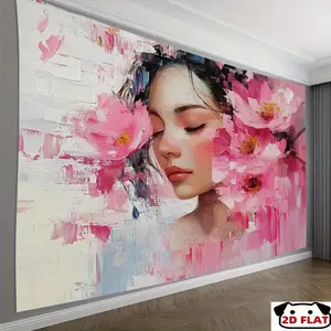 2D Flat Banner 1pc, Elegant Woman Pink Flowers Super Large Backdrop Banner - Reusable Photo Booth Backdrop Weddings, Birthdays, Anniversaries, Christmas, Valentine’s Day, Mother’s Day, Graduation - Indoor Outdoo