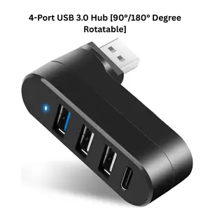 4-Port USB 3.0 Hub [90°/180° Degree Rotatable], USB Splitter with PD-in 5W USB C Port, USB Extender for Laptop, Car, iMac, MacBook Air, MacBook Pro, and More