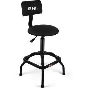 Shop Stool with Backrest, Mechanic Garage Stool for Workshop, Adjustable Shop Stools Chair, Padded Workbench Stools for Men Women, 300 LBS Capacity, 360? Swivel PVC Seat, Heavy Duty, Black