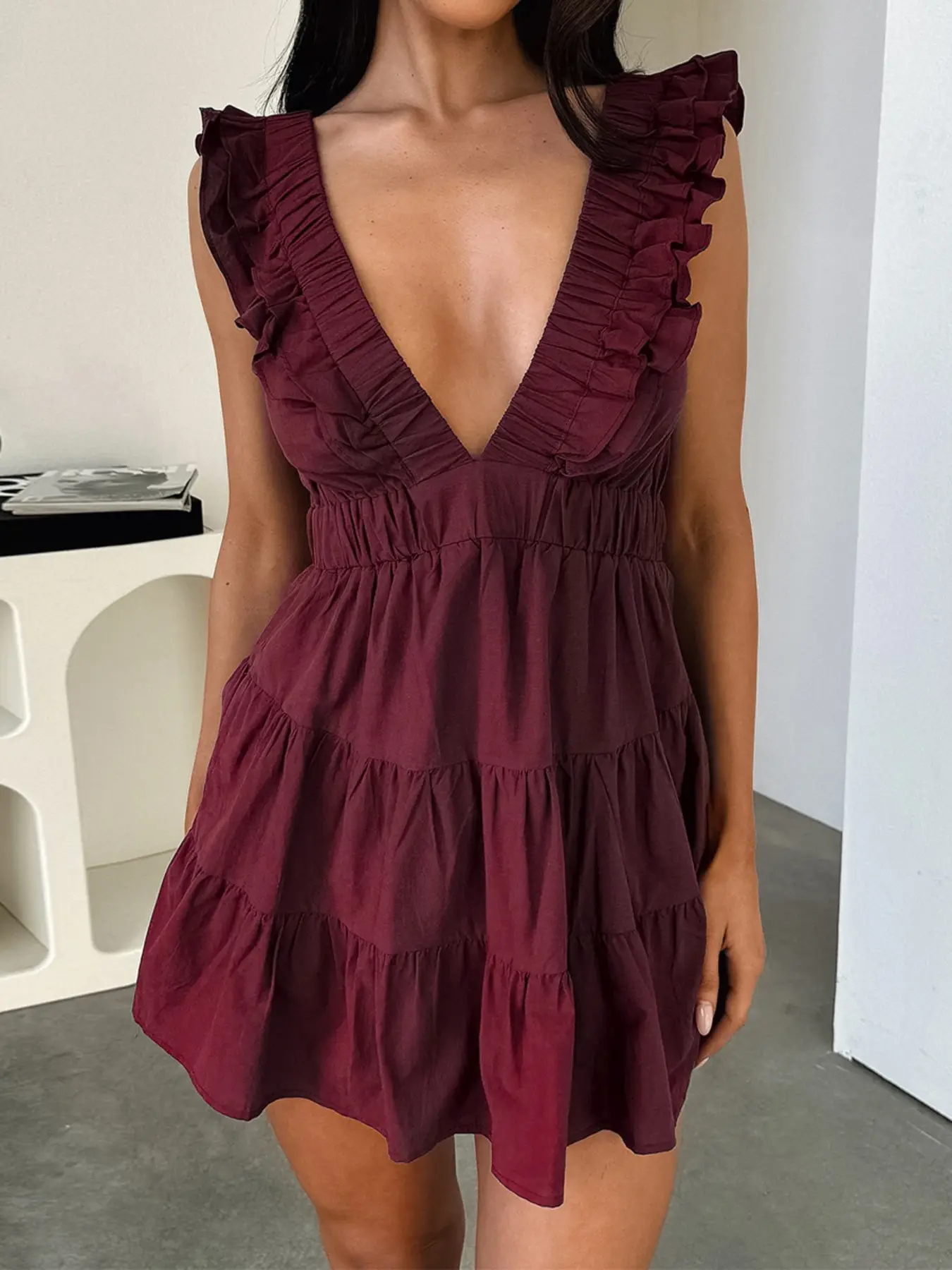 Casual Dress for Summer, Women's Plain Deep V Neck Dress, Women's Clothes  for Daily Wear, Womenswear - TikTok Shop